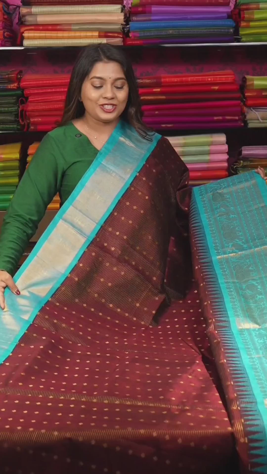Dark Brown With Blue Pure Silk Cotton Saree