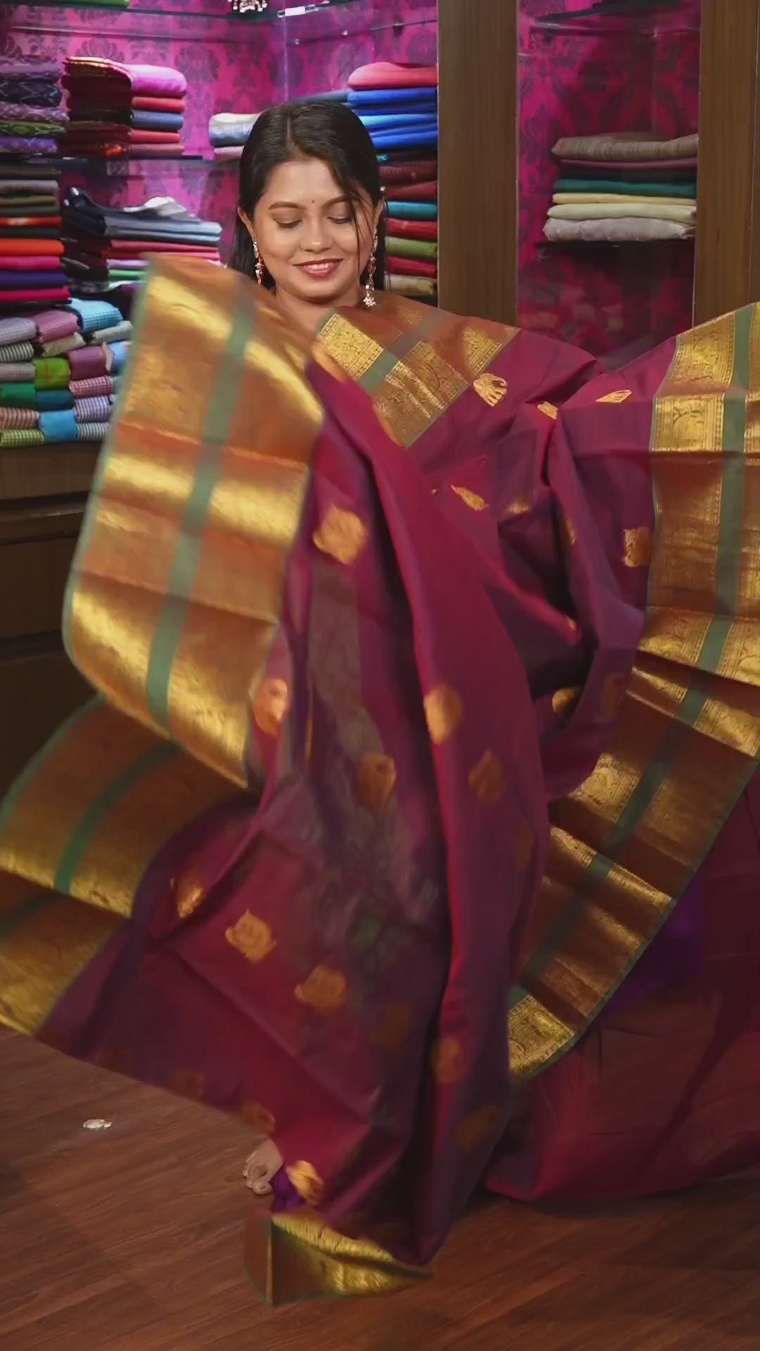 Araku Maroon With Green Kanchi Cotton Saree