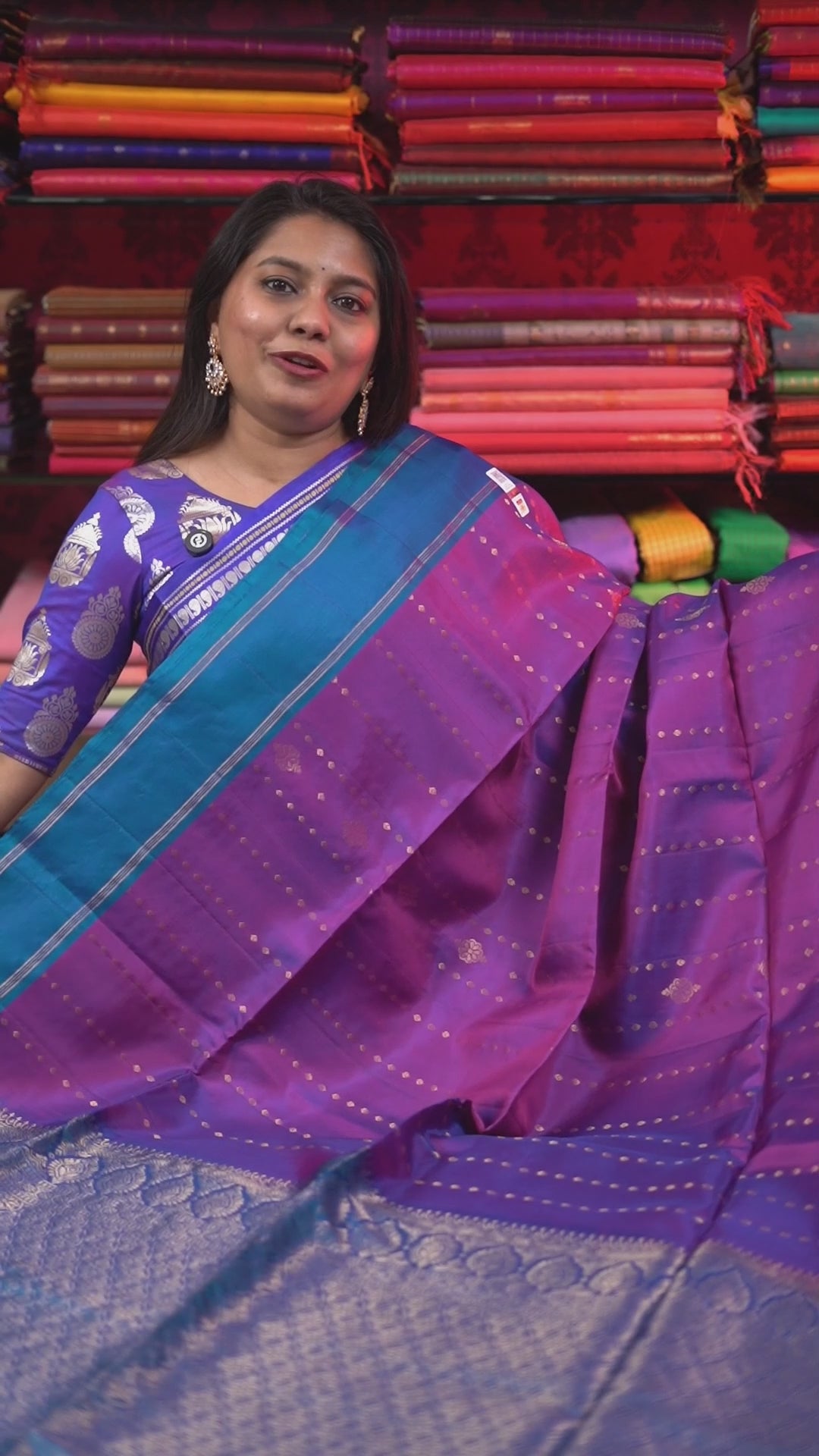 Vadamalli Purple With Peacock Blue Pure Soft Silk Saree