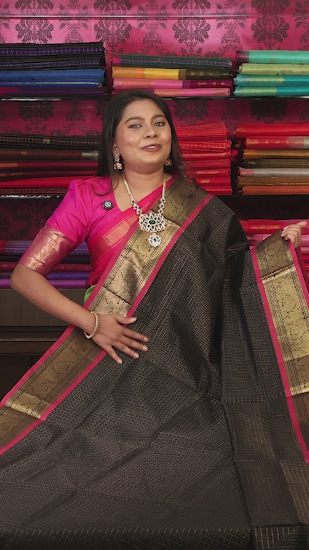 Black Lakshadeepam Chettinad Silk Cotton Saree