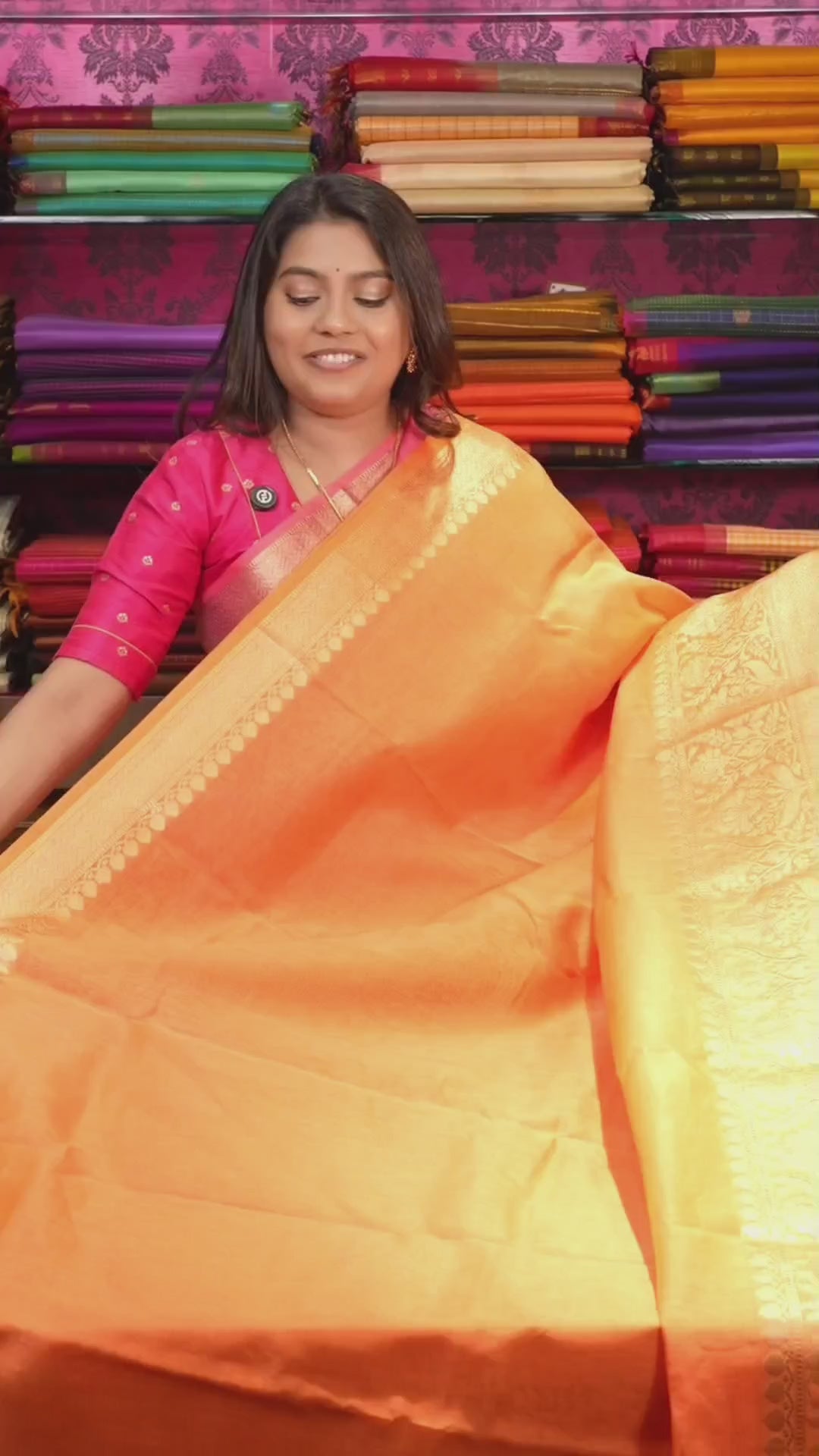 Papaya Orange Banarasi Linen Saree