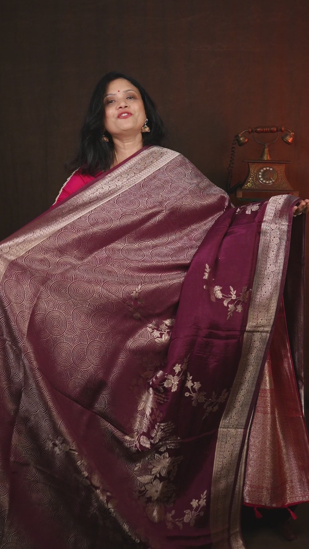 Burgundy Banarasi Satin Silk Saree