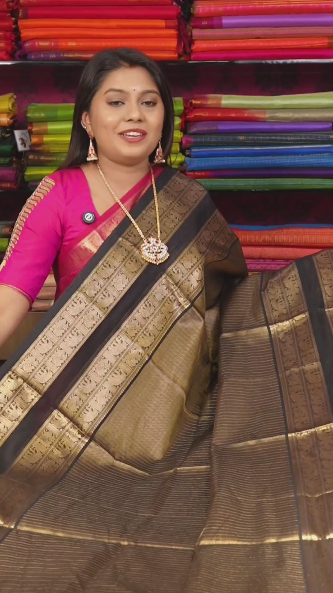 Golden With Black Chettinad Silk Cotton Saree