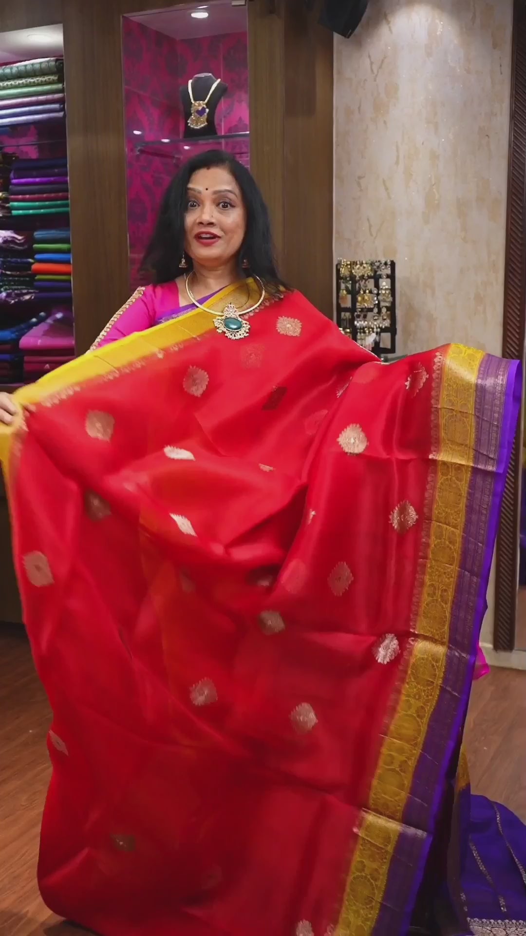 Dark Red Banarasi Silk Organza saree