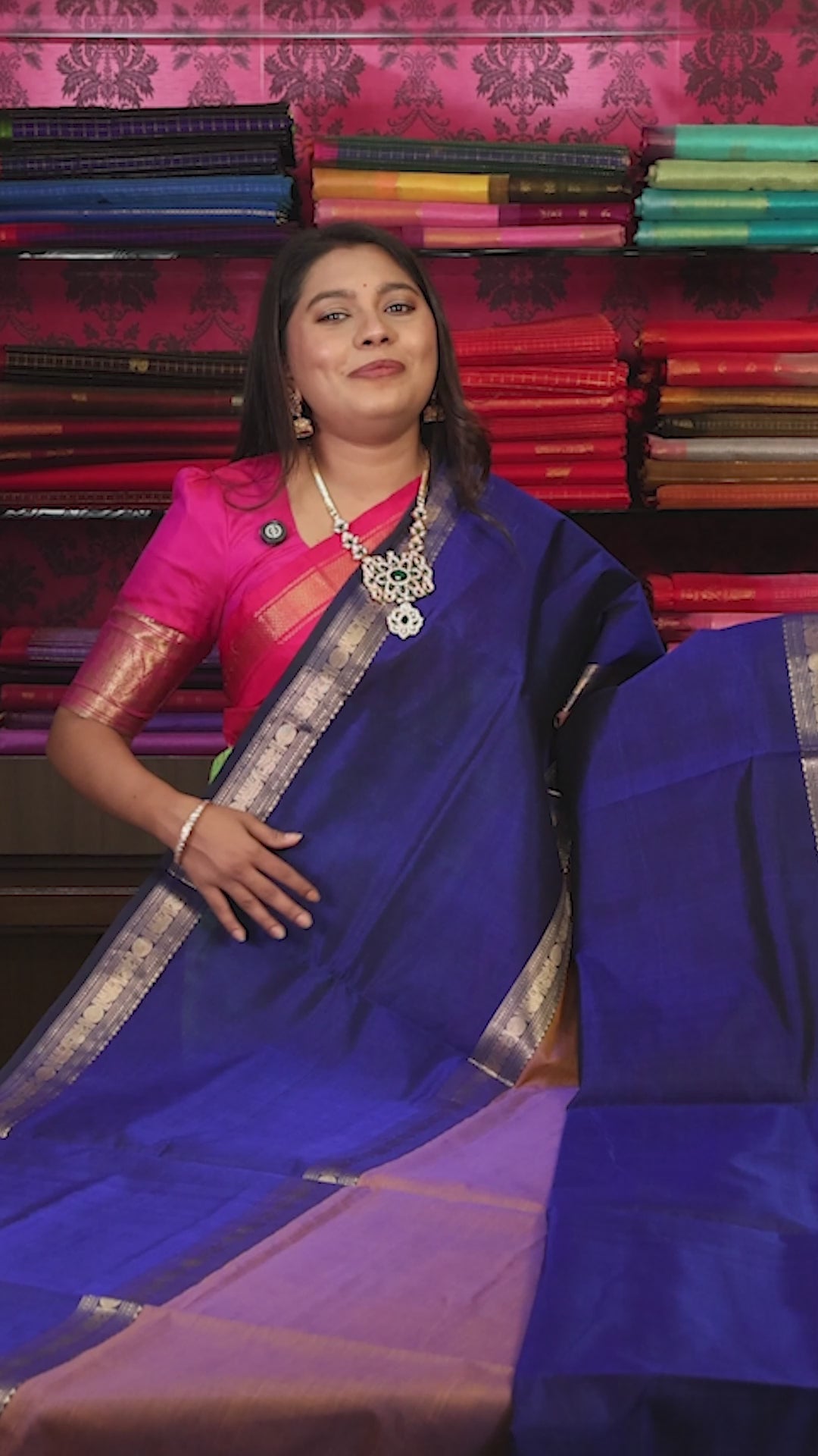 Mustard With Navy Blue Chettinad Silk Cotton Saree