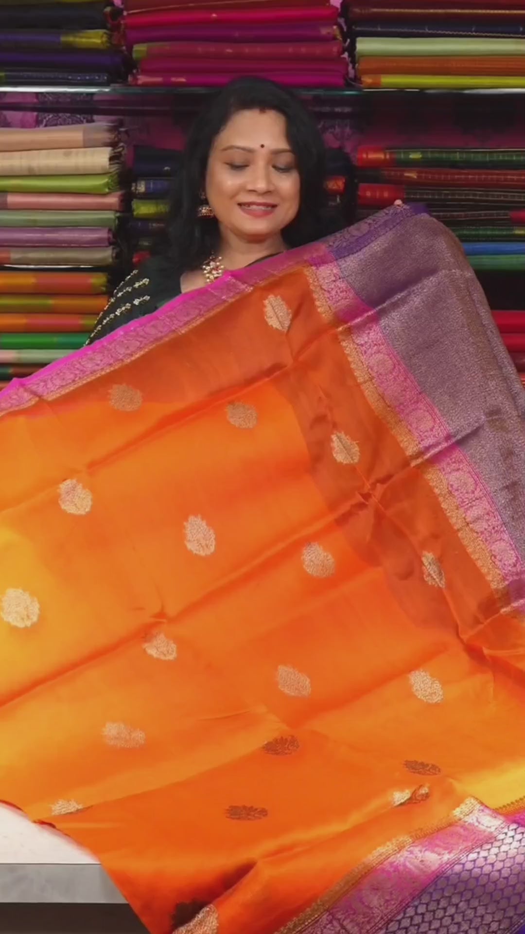 Fanta Orange Banarasi Silk Organza saree