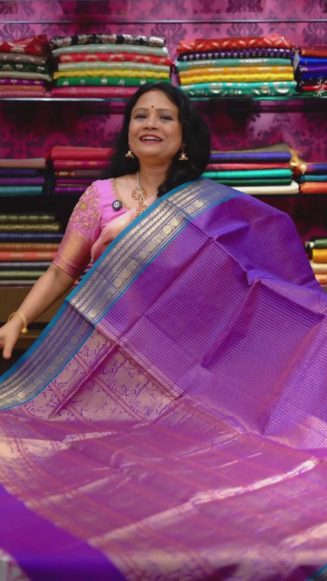 Warm Purple With Teal Blue-Karaikudi Chettinad Silk Cotton Saree