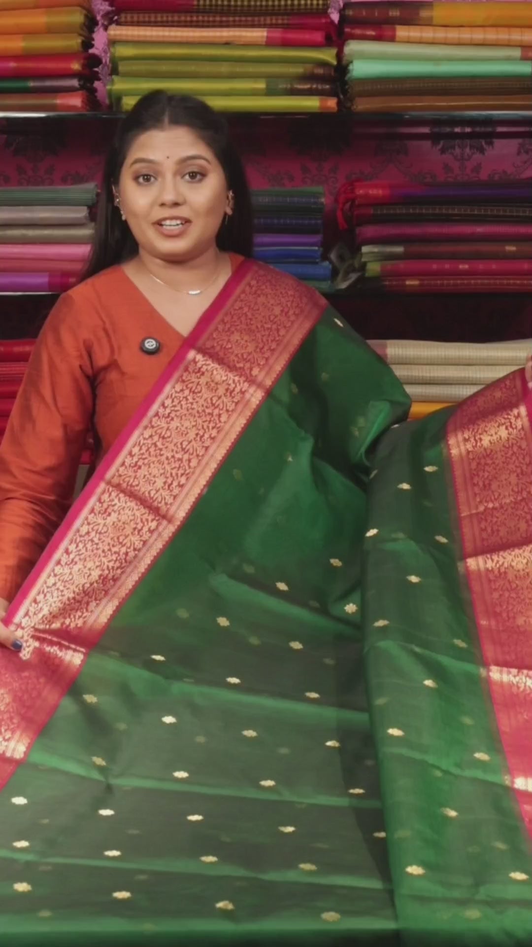 Green With Pink Chanderi Katan Silk Handloom Saree