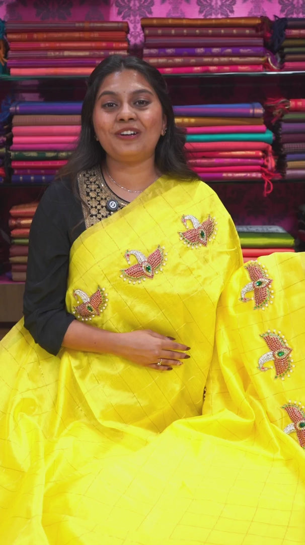 Yellow Maya Pakshi Designer Pure Chanderi Silk Saree