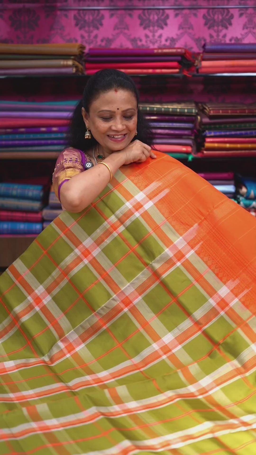 Green With Orange Pure Soft Silk Saree