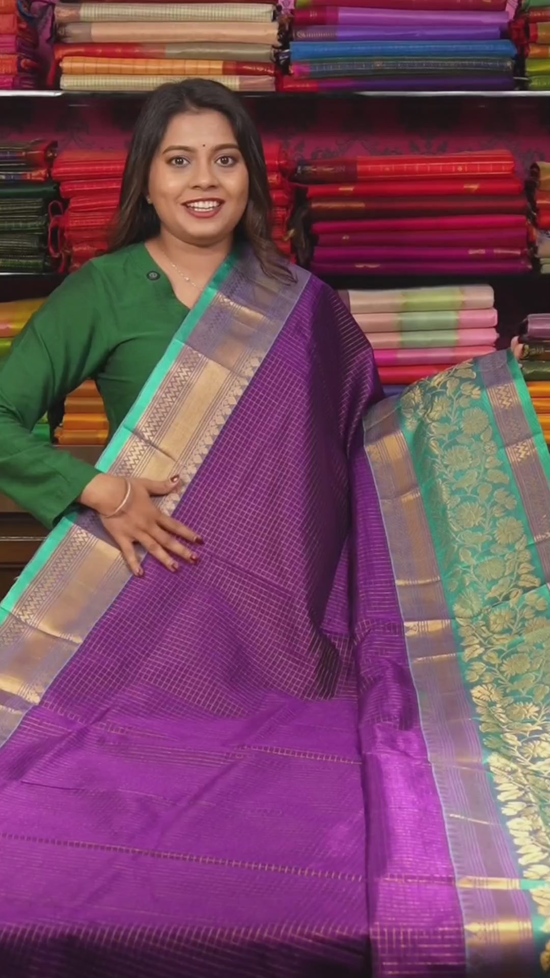 Purple With Sky Blue Border Pure Silk Cotton Saree
