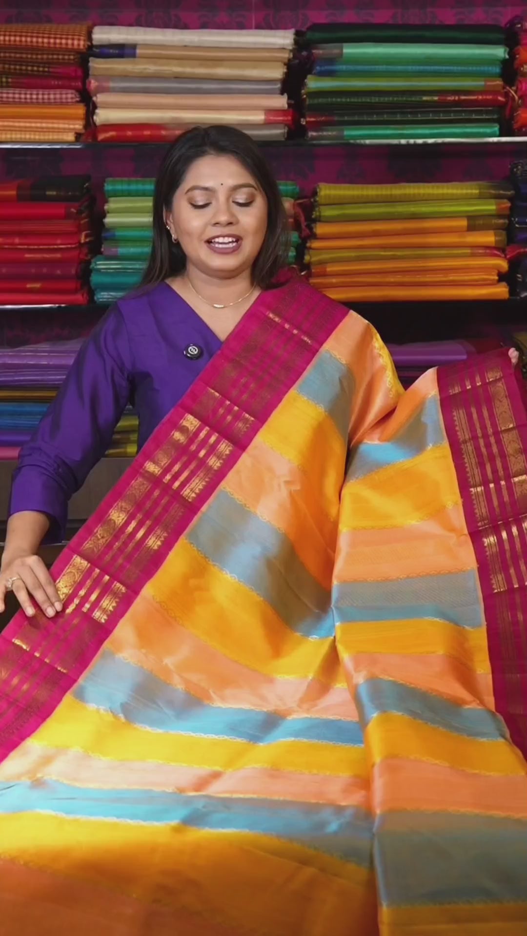 Multi Color With Purple Varisapet Border Pure Silk Cotton Saree
