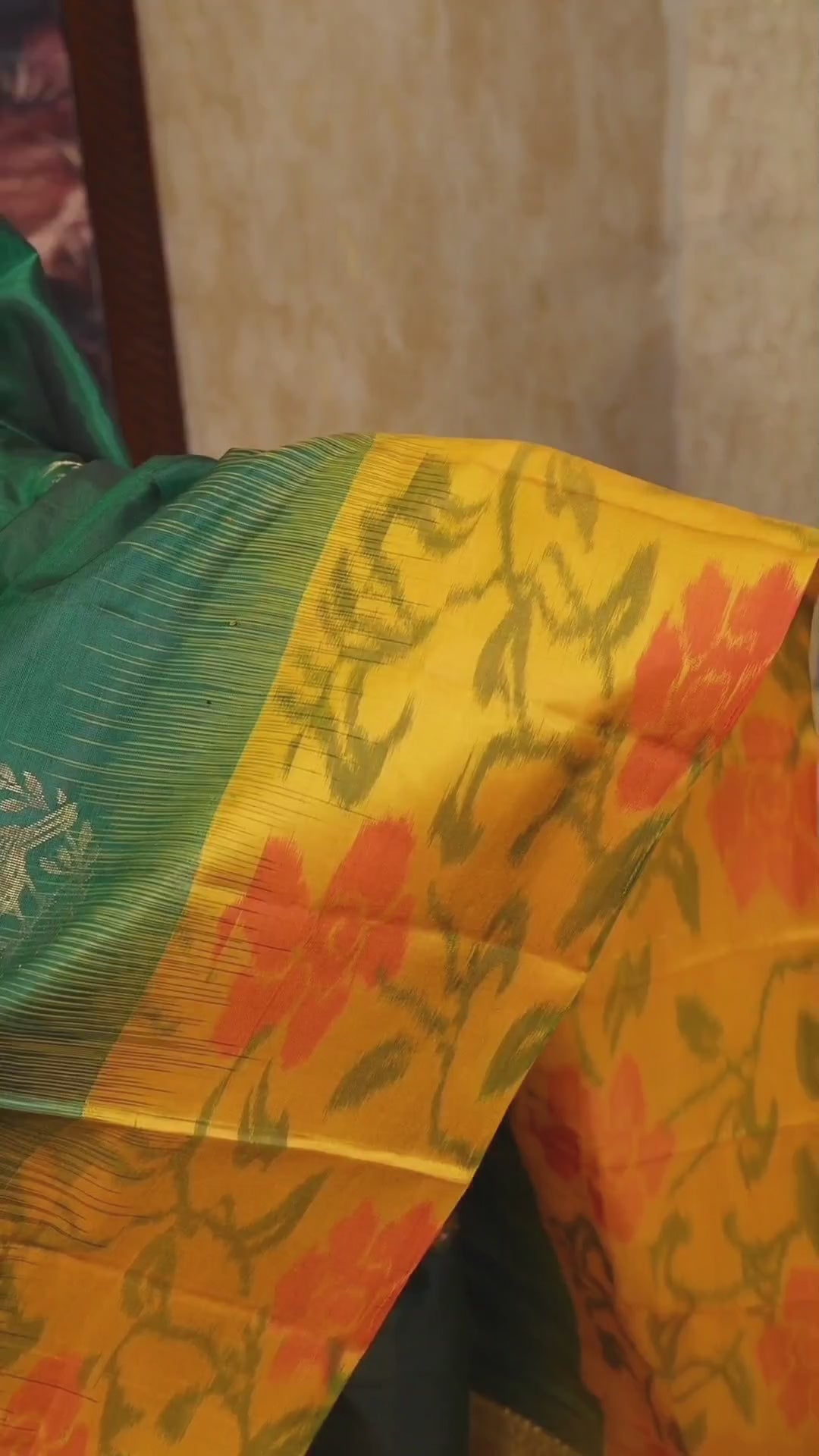 Green With Yellow Pure Soft Silk Saree