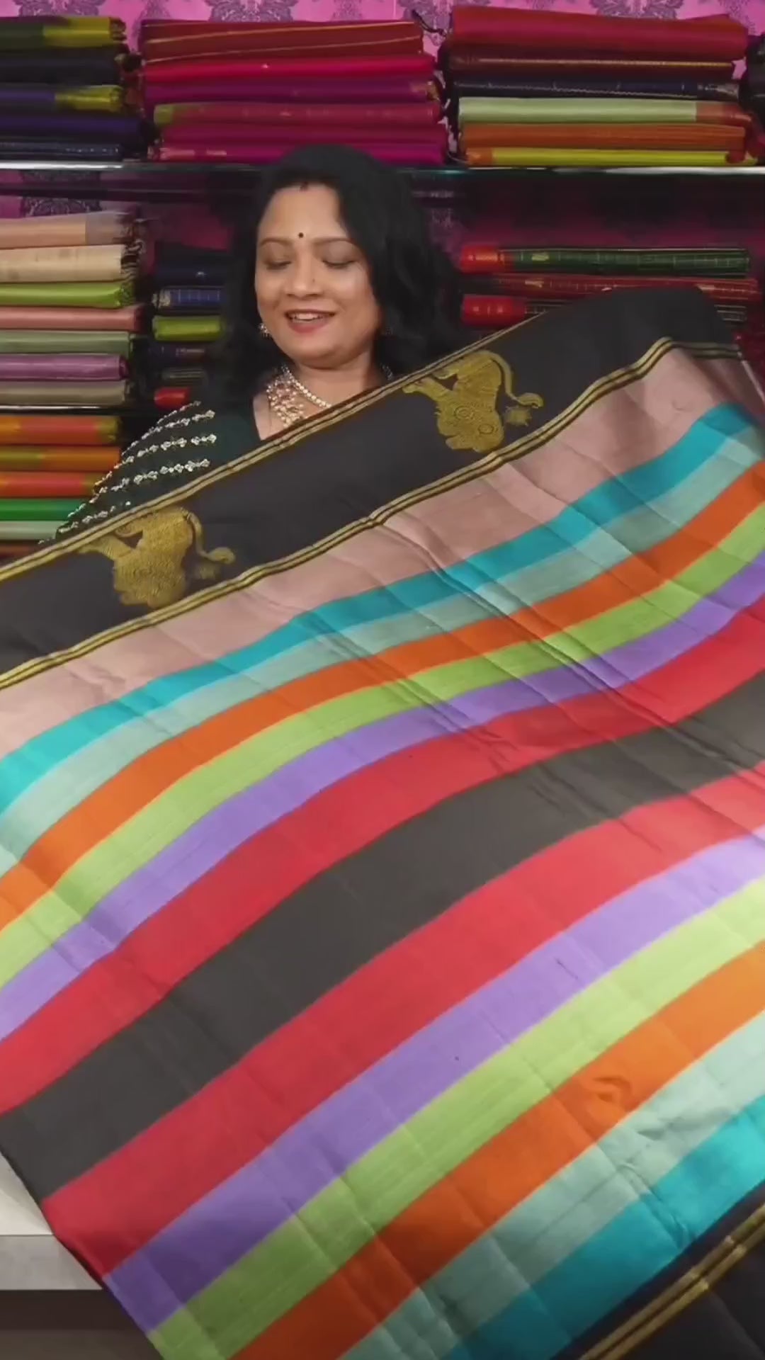 Multicolor With Black Pure Kanchivaram Silk Saree