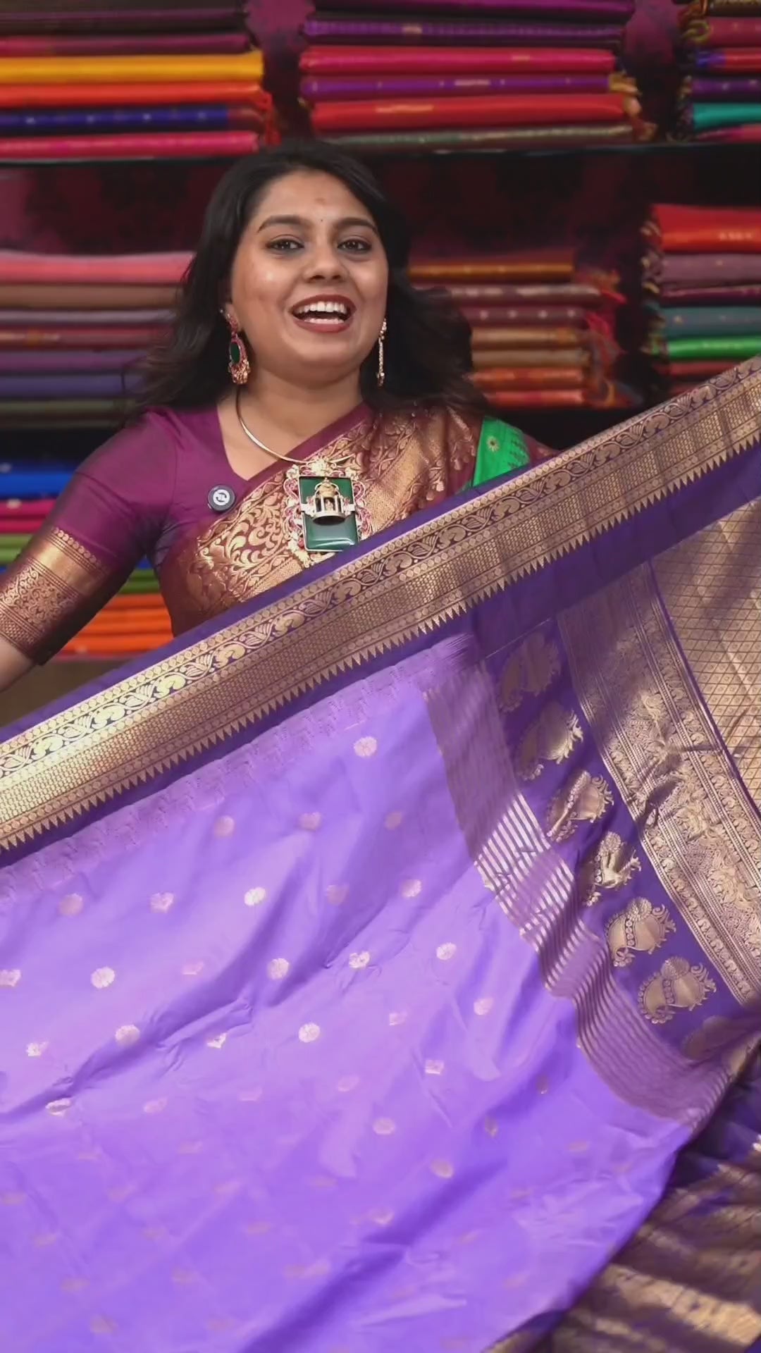 Lavender With Dark Purple Semi Gadwal Silk Saree