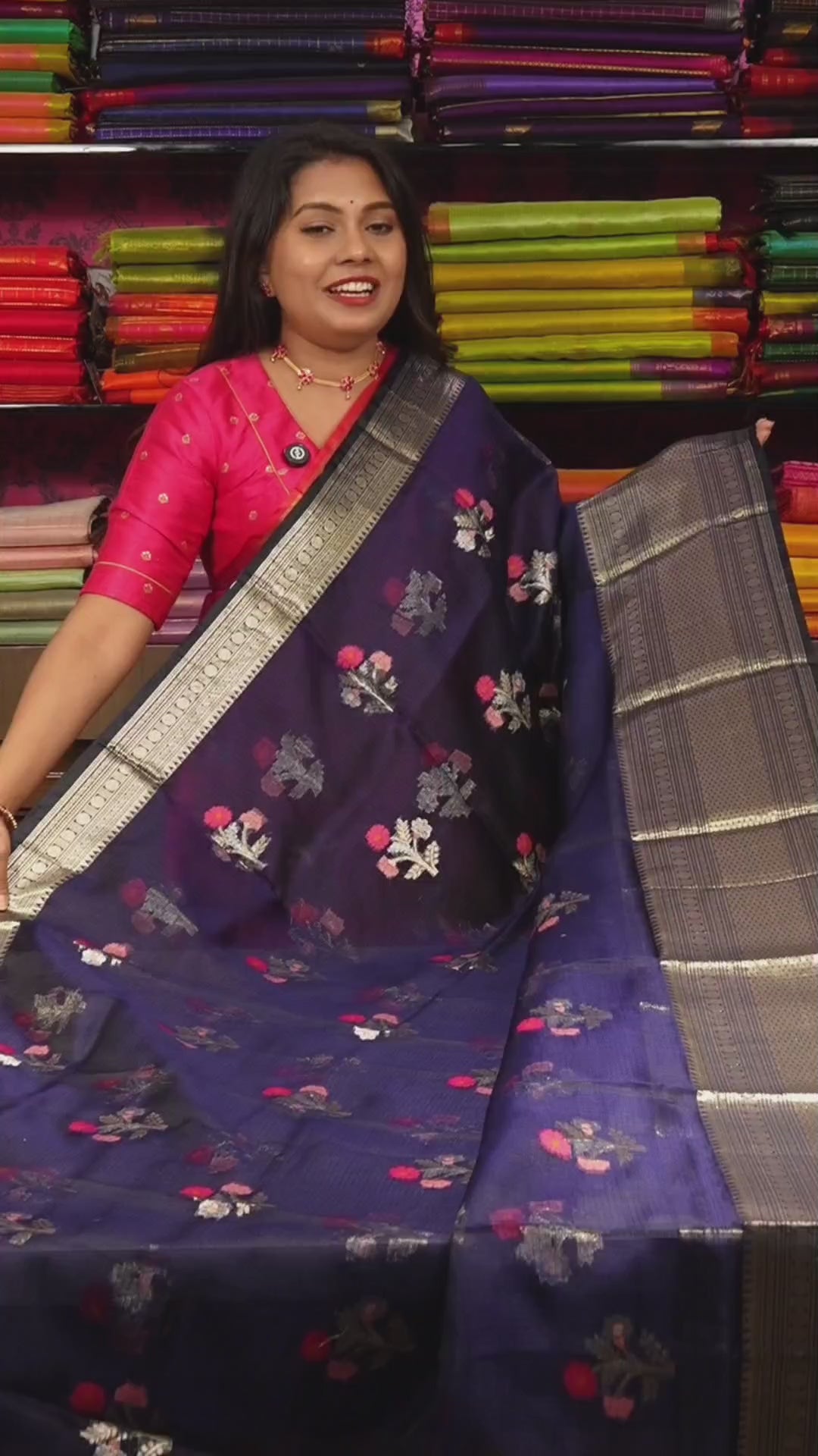 Navy Blue Pure Kota Silk Saree