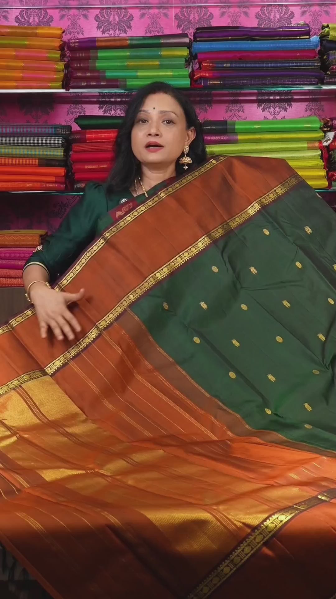 Bottle Green With Rust Brown Pure Kanchivaram Silk Saree