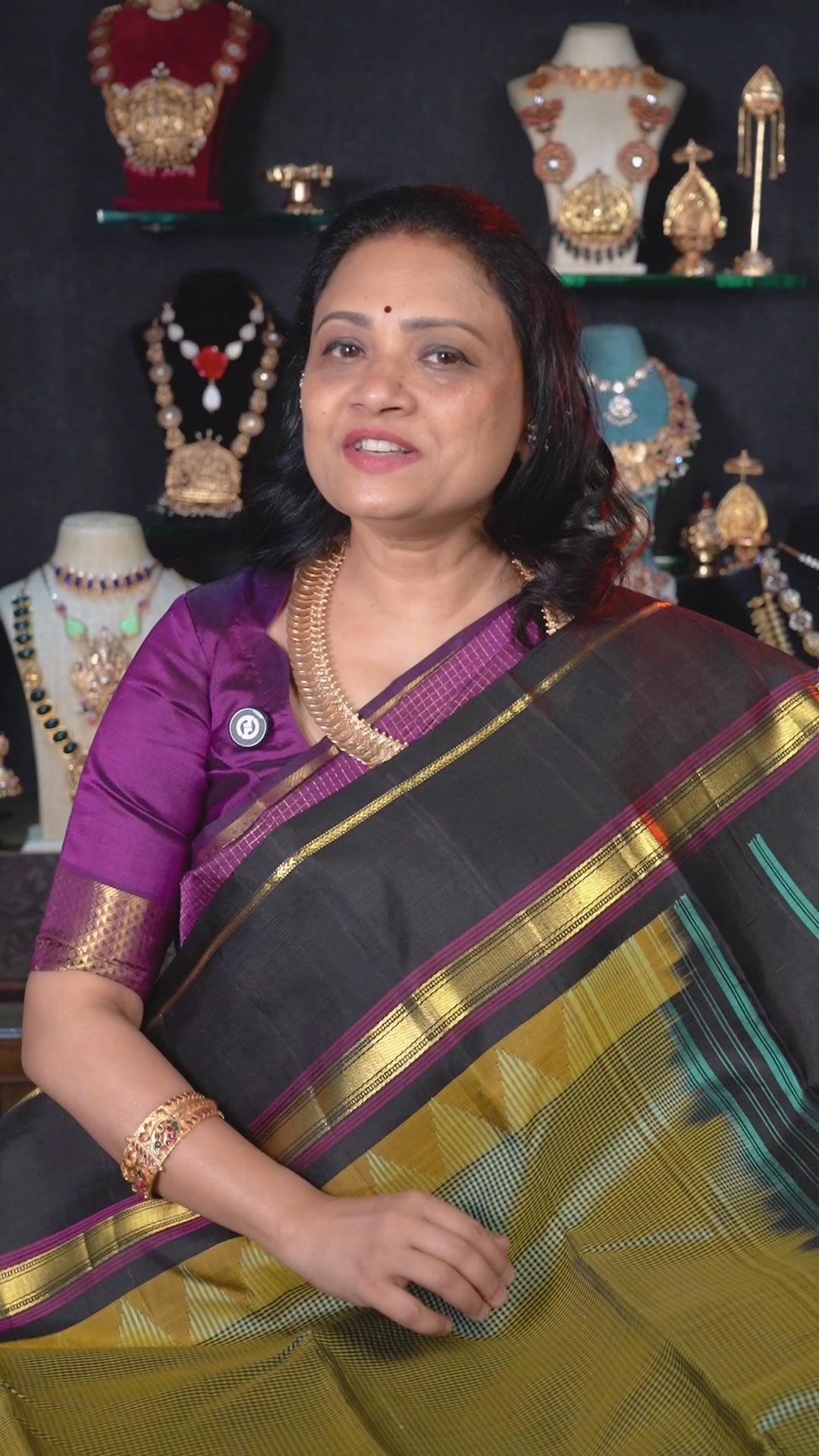 Green With Black Checks Pure Chettinad Silk Saree