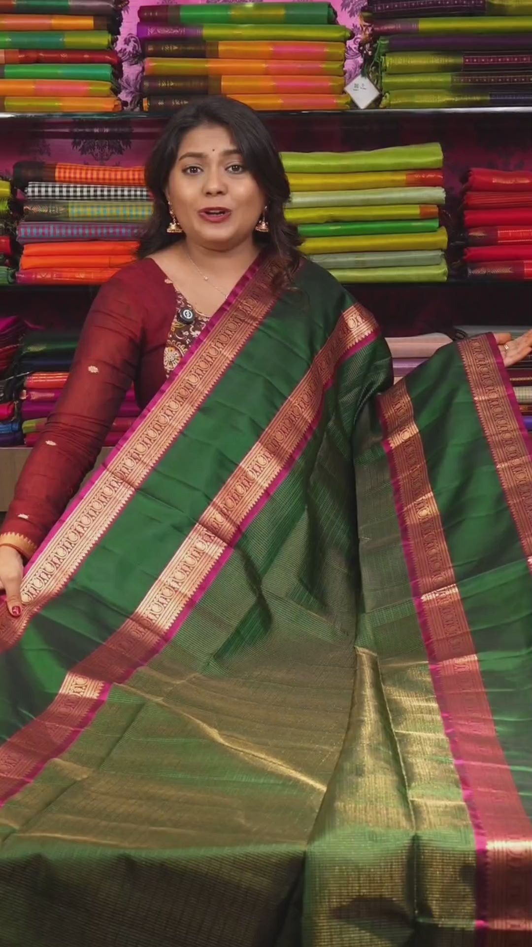Meenakshi Green With Purple Pure Soft Silk Saree