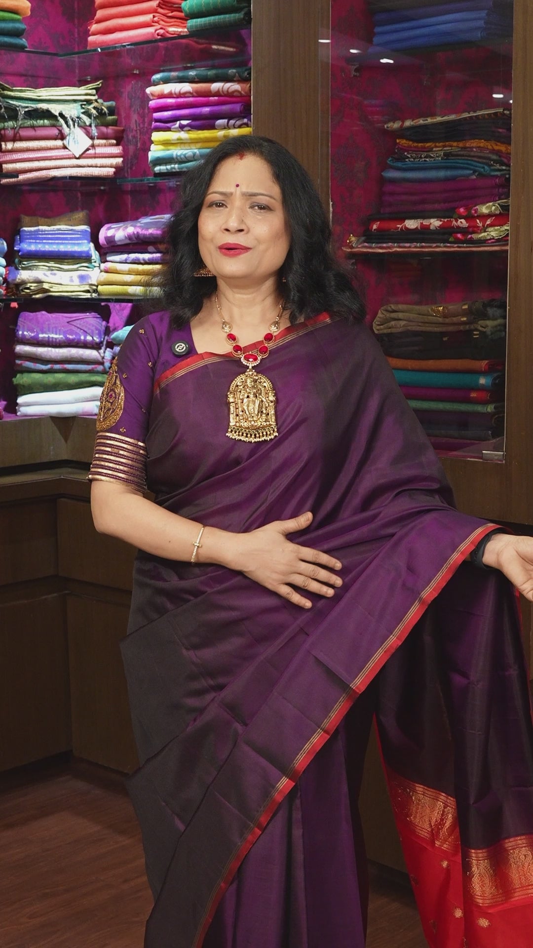 Purple With Red Pure Kanchivaram Silk Saree
