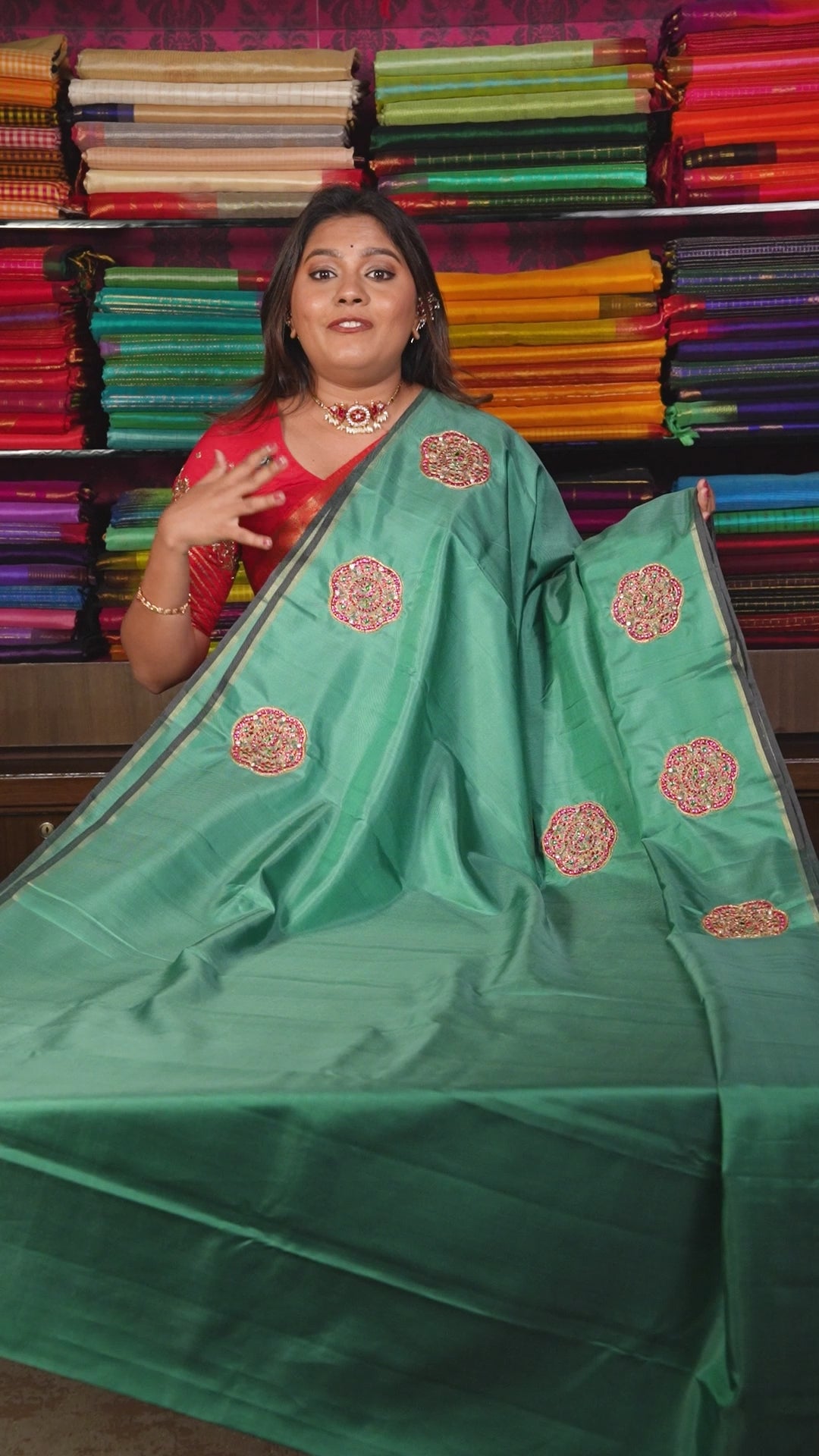 Mint Green With Cocoa Bean Rakkadai Designer Silk Saree