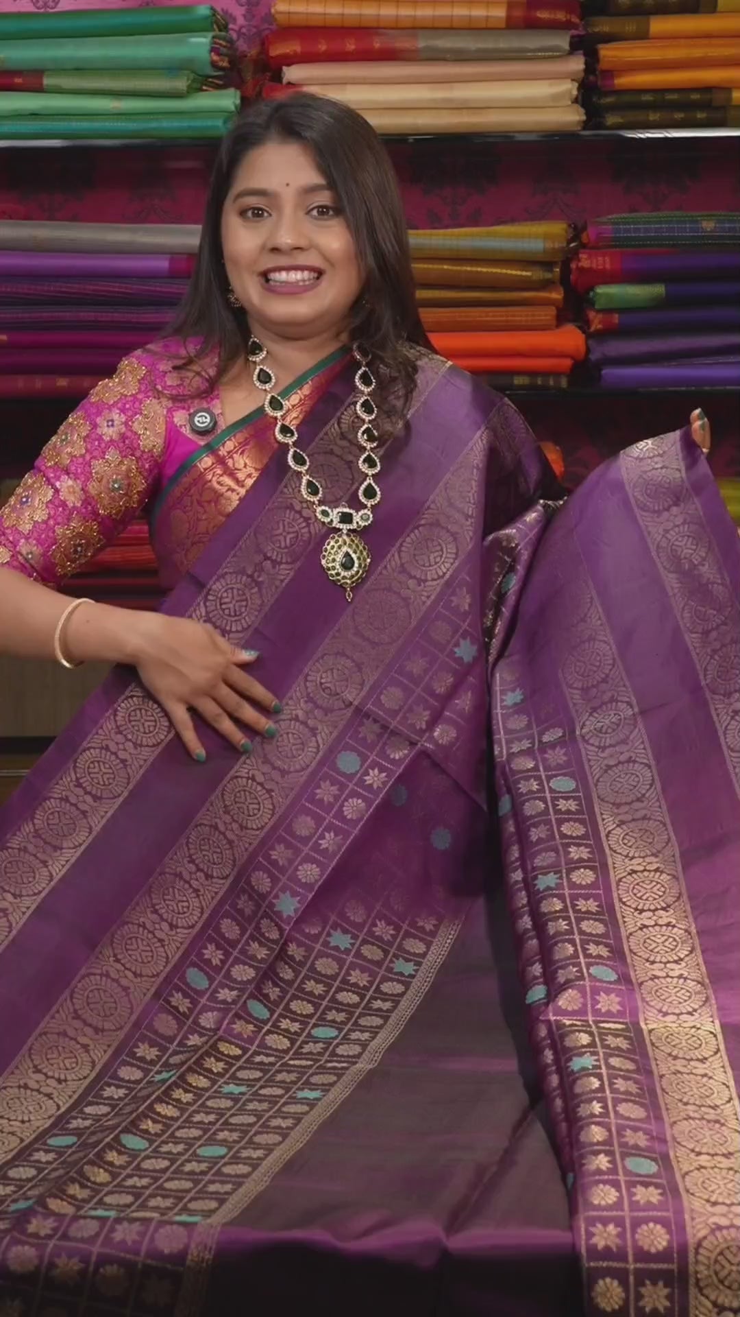Purple With Rettapet Border Pure Soft Silk Saree