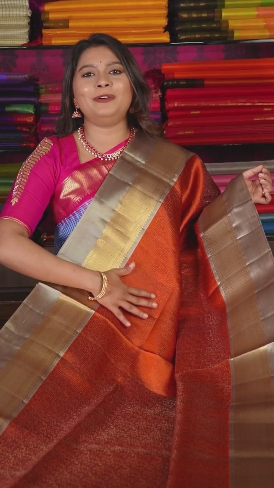 Orange With Grey Pure Soft Silk Saree