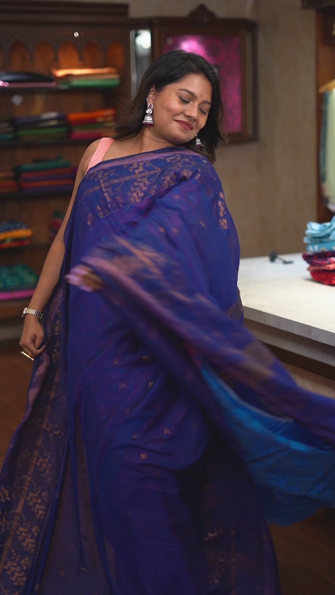 DARK NAVY BLUE JAMDANI COTTON SAREE