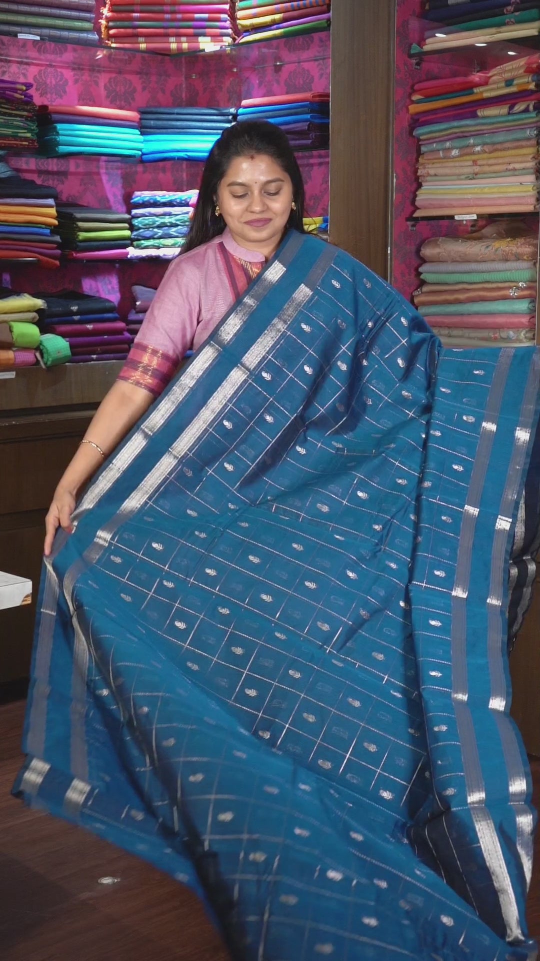 Peacock Green Semi Silk Cotton Saree