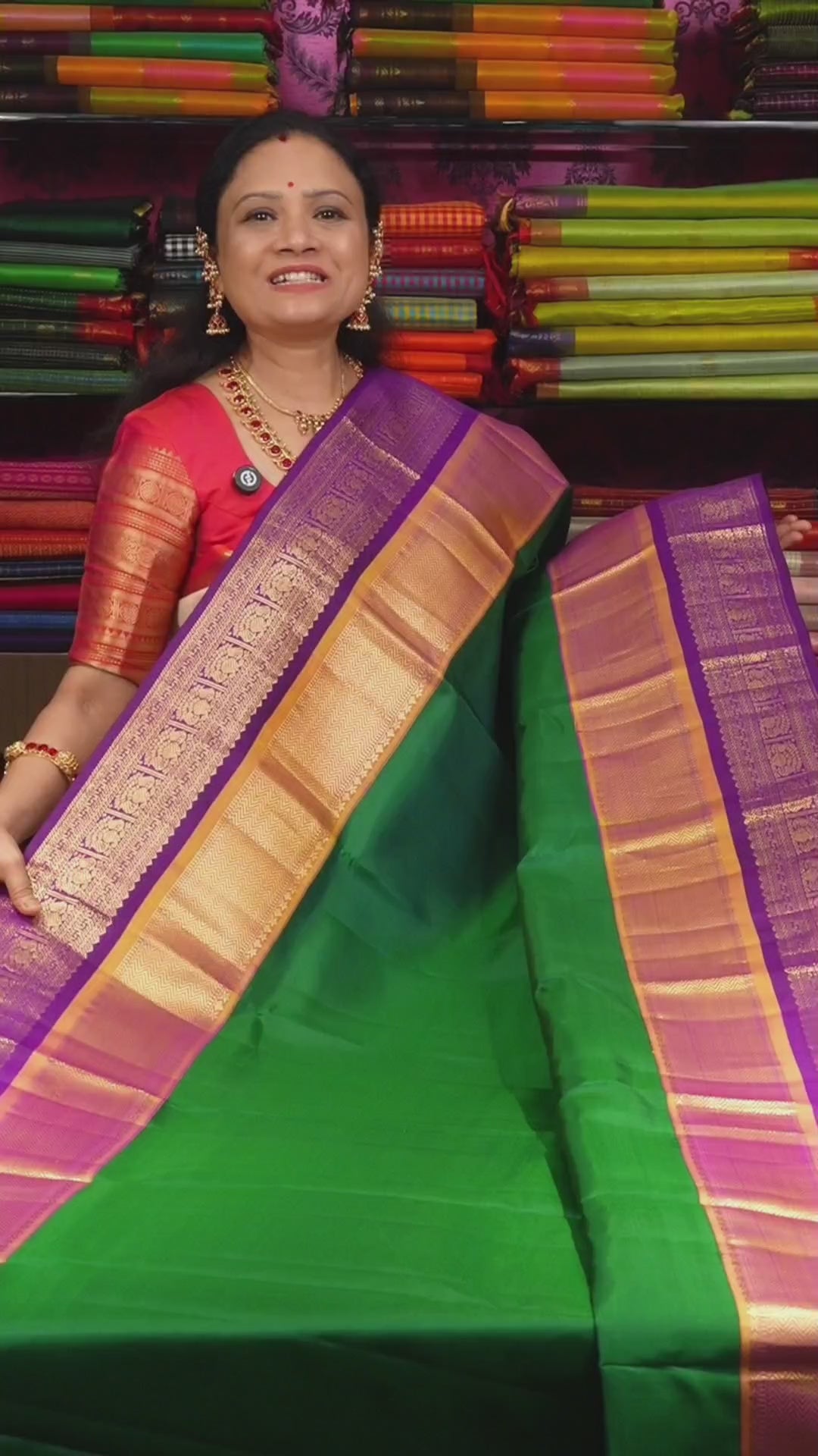 Meenakshi Green With Purple Pure Kanchivaram Silk Saree