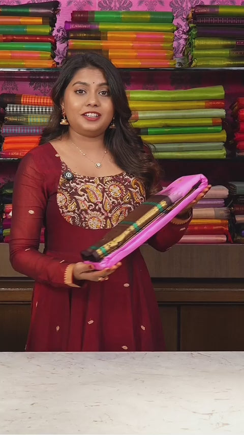 Dark Pink With Brown Semi Gadwal Silk Saree