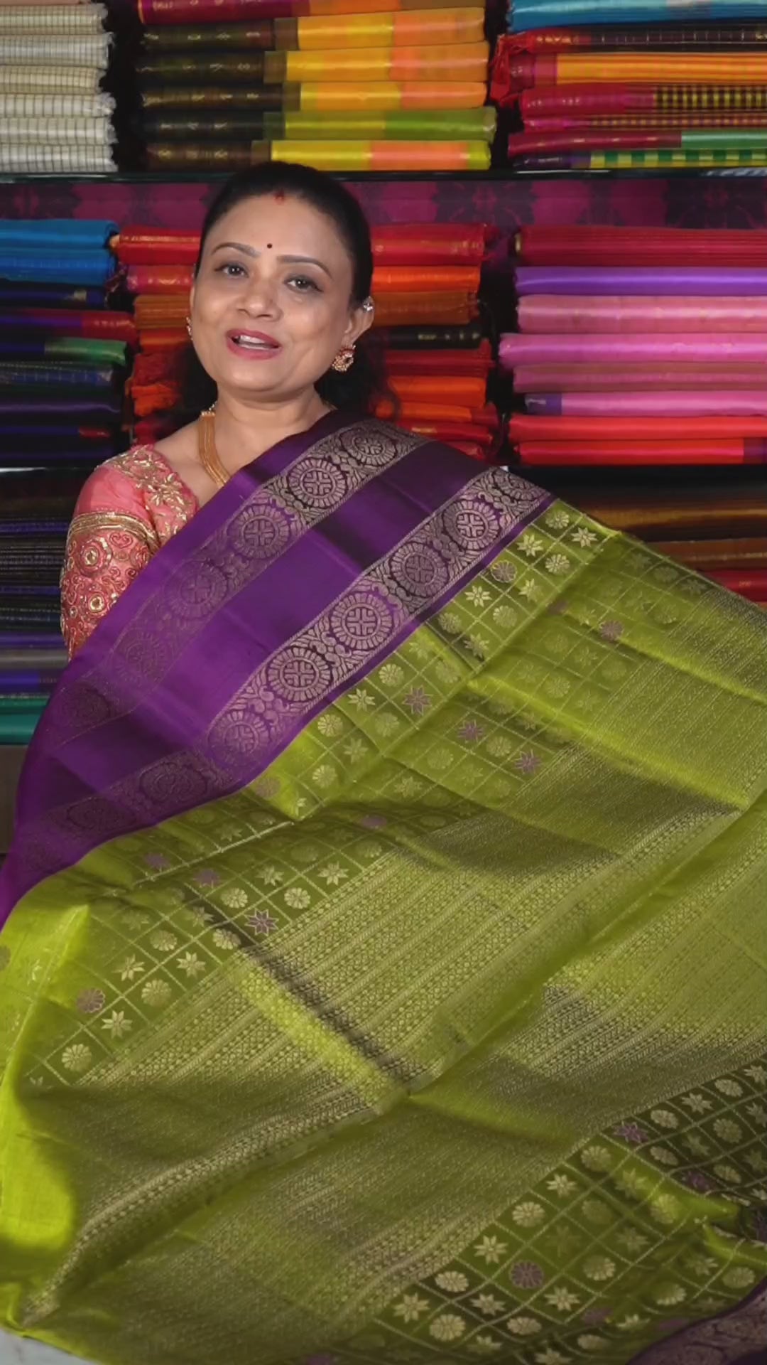 Pacha Payiru Green With Purple Pure Soft Silk Saree