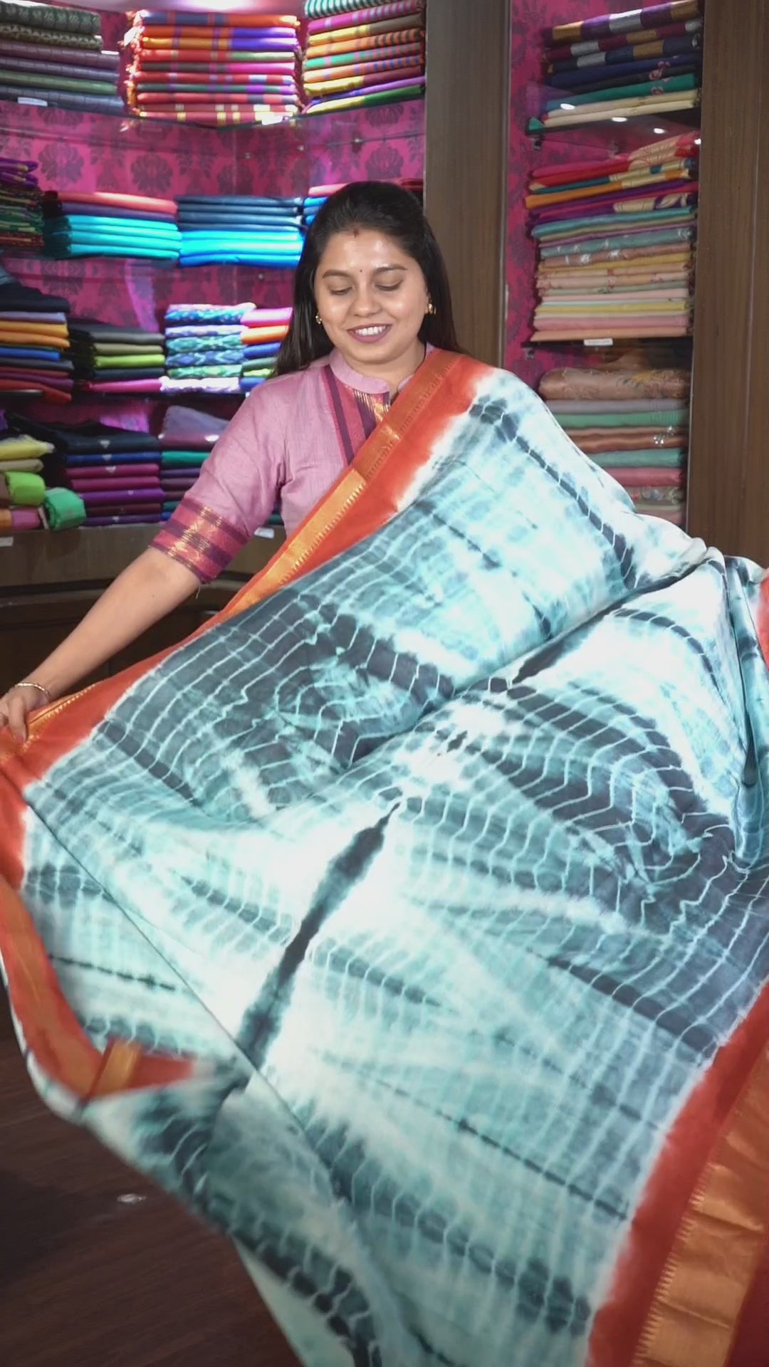 Blue With Red  Shibori Mangalgiri Saree