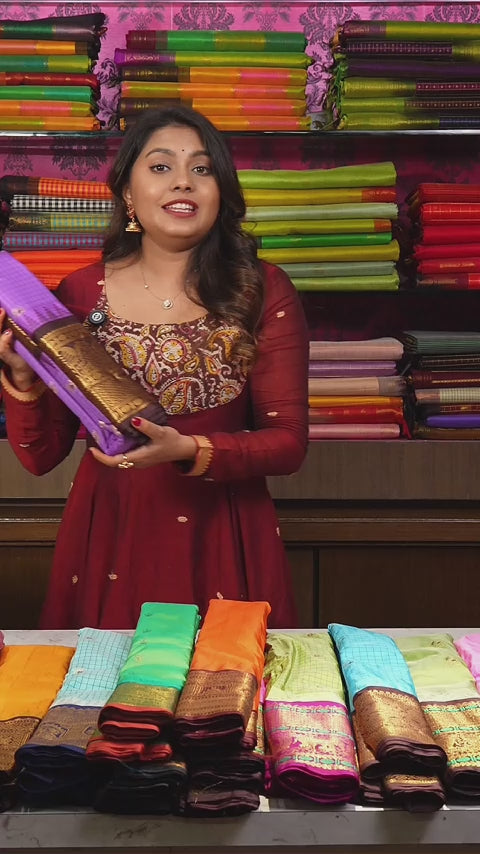 Lavender With Brown Semi Gadwal Silk Saree