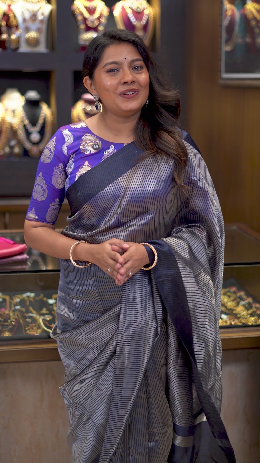 Charcoal Grey Tissue Banarasi Silk Saree