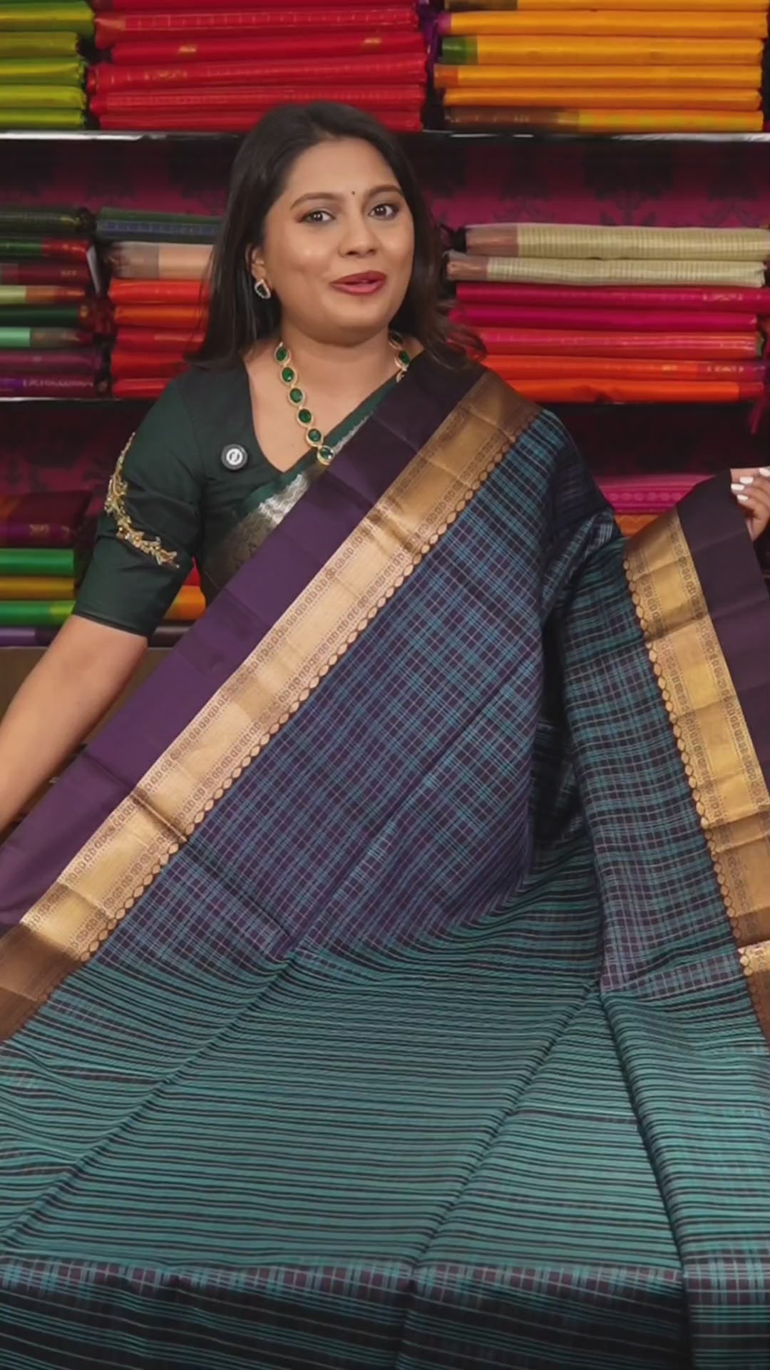 Dark Burgundy With Blue Checks Pure Soft Silk Saree