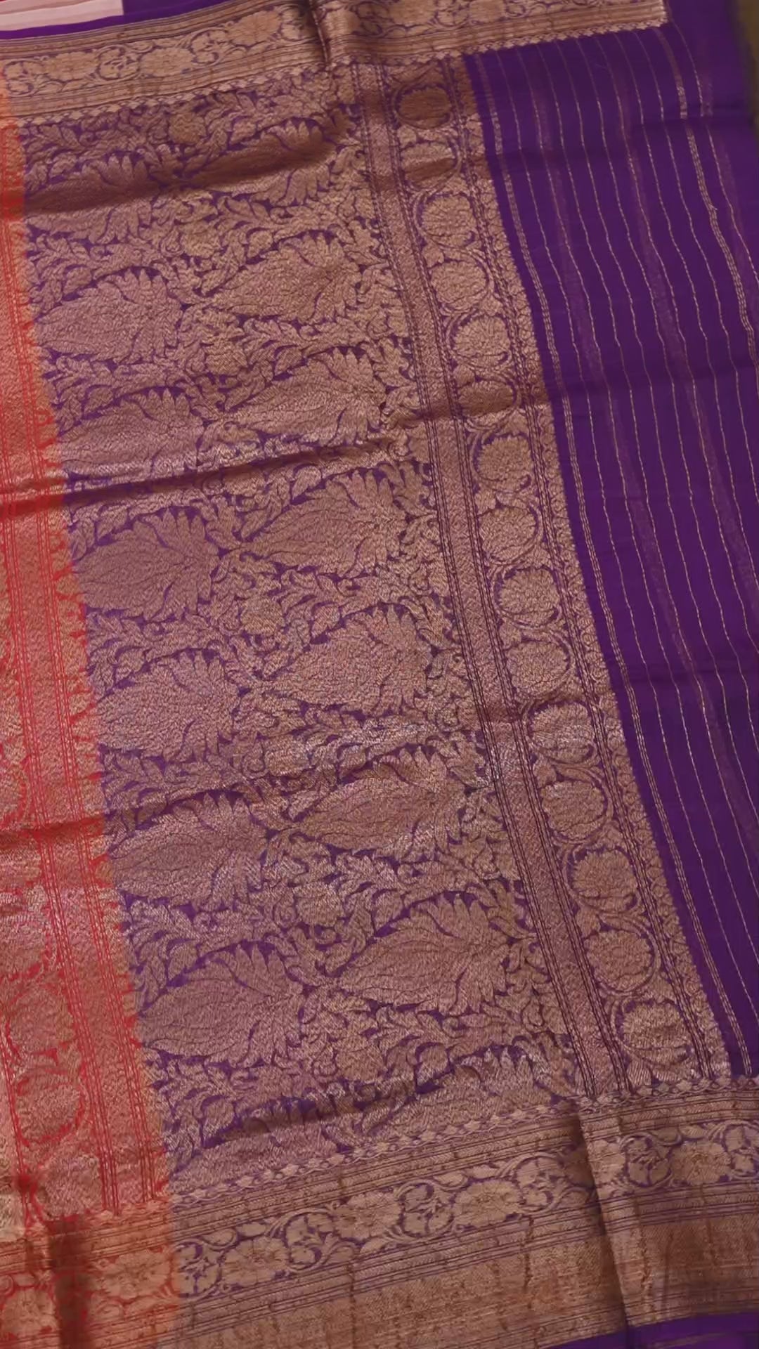 Lilac Pink With Red Brown Banarasi organza saree