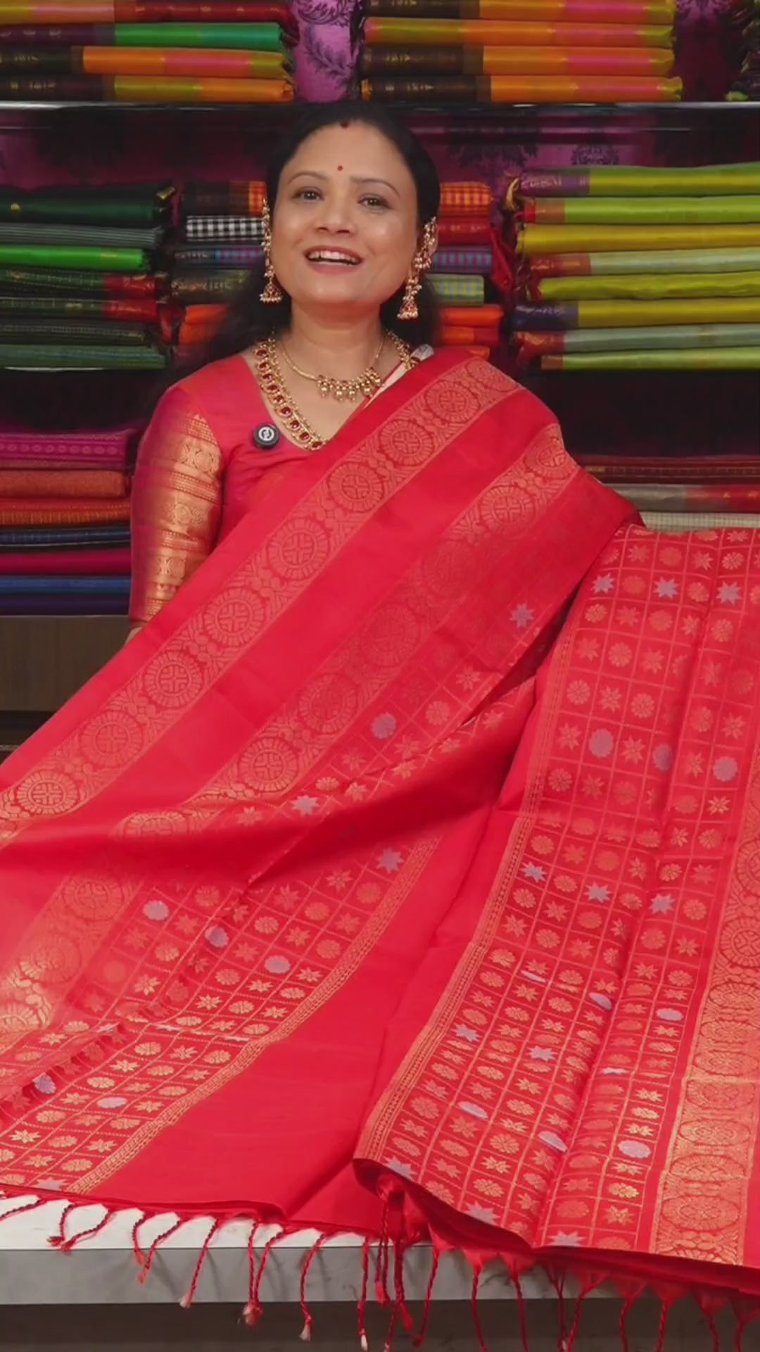 Red Athangudi Inspired Pure Soft Silk Saree