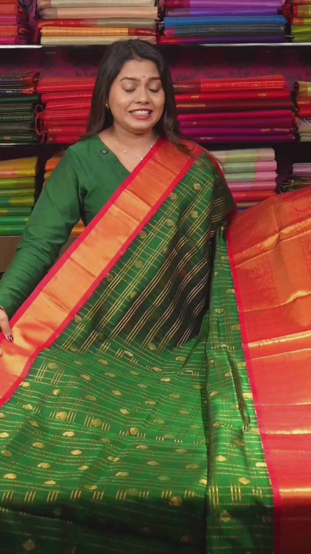 Dark Green With Red Pure Silk Cotton Saree
