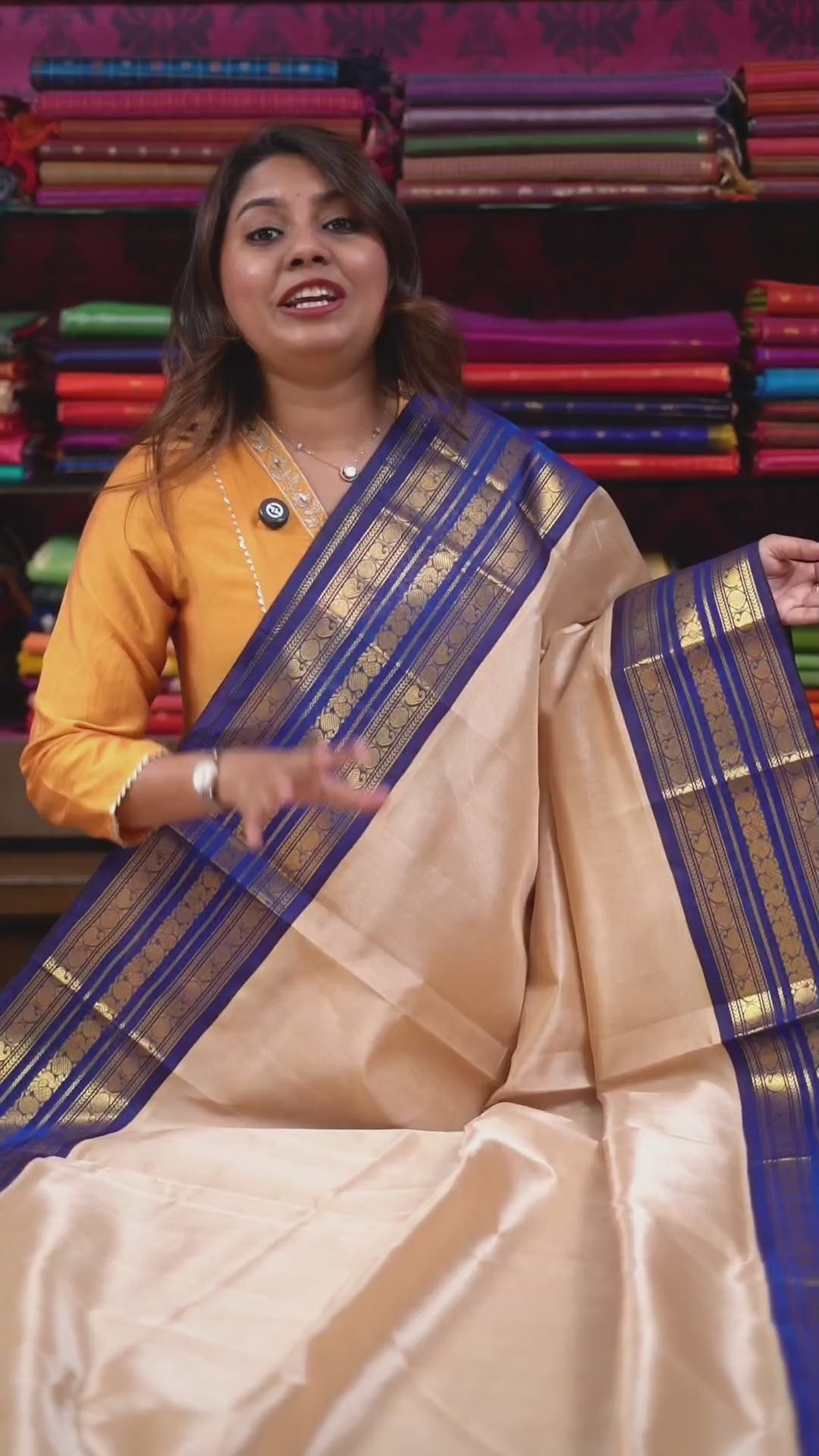 Sandal With Navy Blue Pure Kanchi Silk Cotton Saree