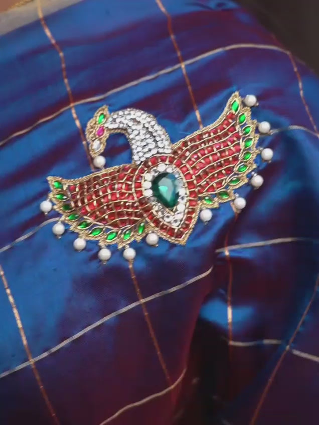 Peacock Blue Maya Pakshi Designer Pure Chanderi Silk Saree