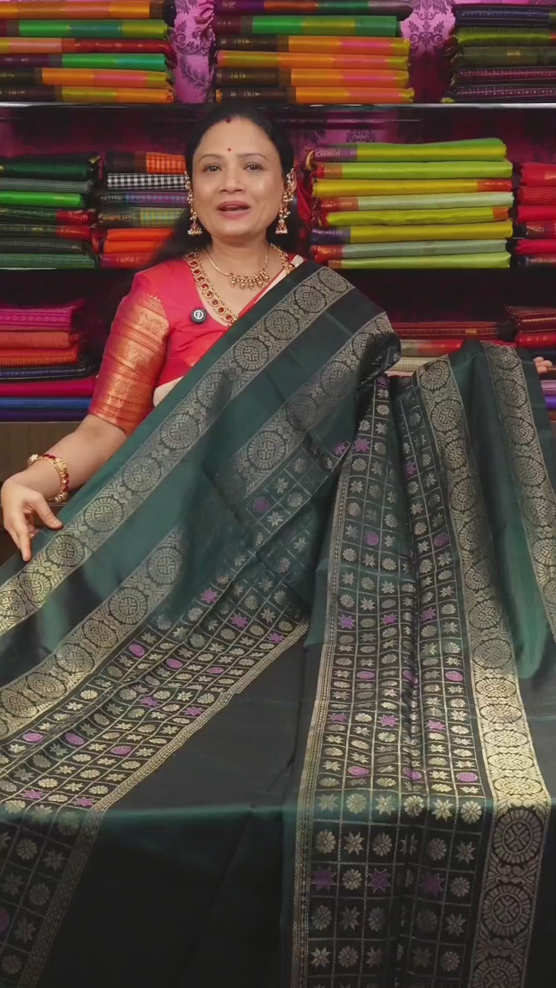 Dark Green Athangudi Inspired Pure Soft Silk Saree