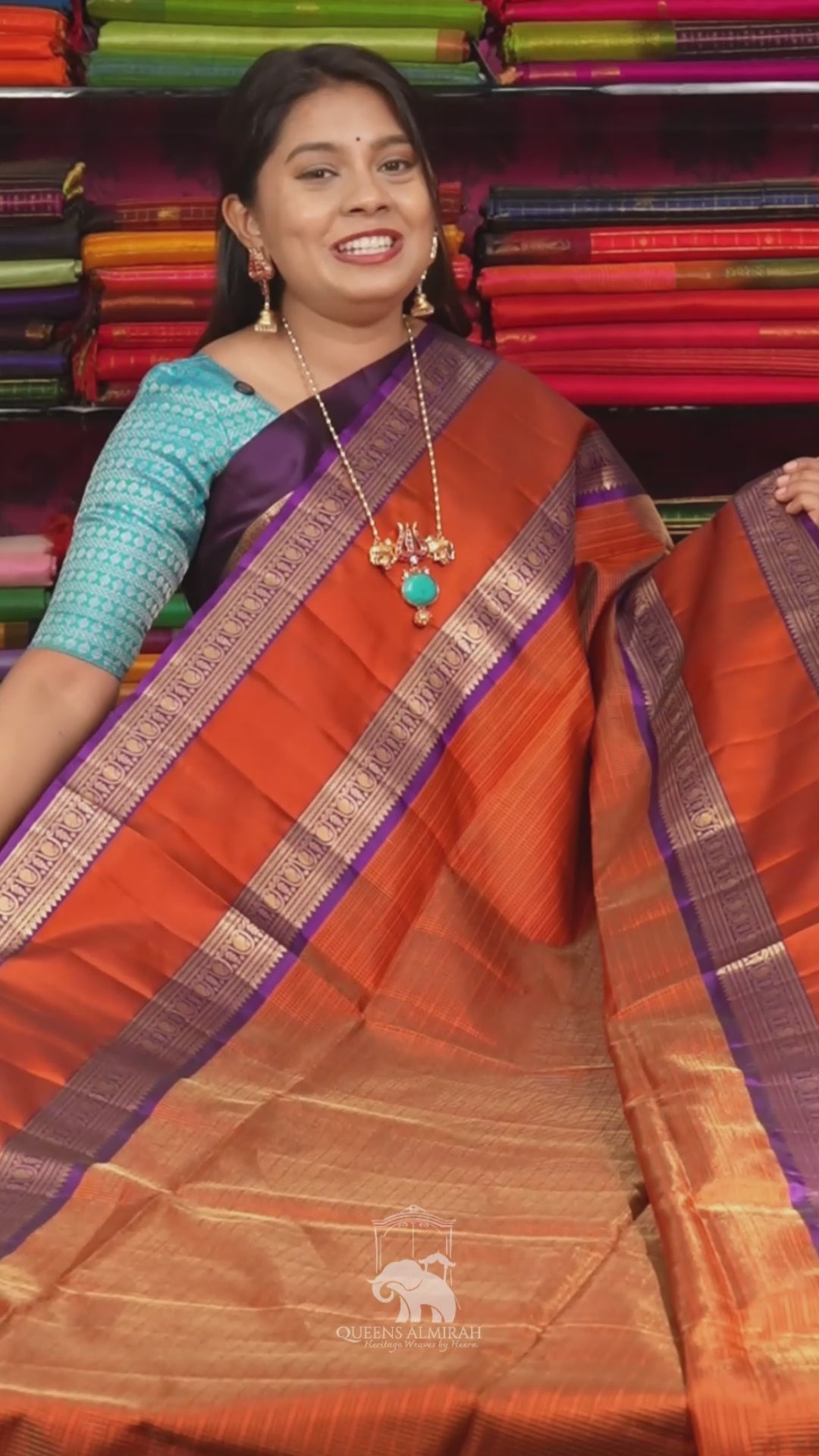 Rust Orange With Purple Pure Soft Silk Saree