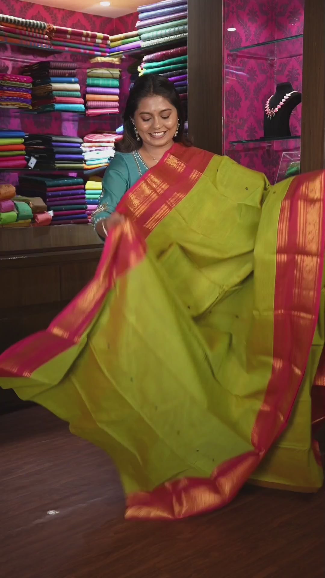 Green With Red Kanchi Cotton Saree