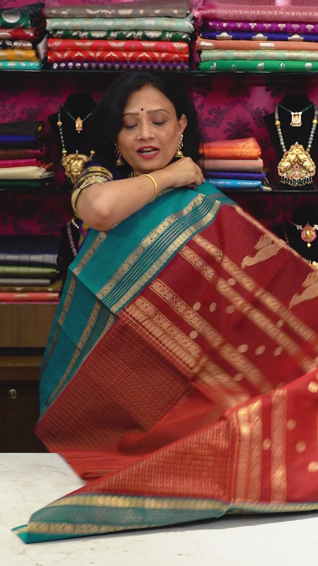 Dark Red-Karaikudi Chettinad Silk Cotton Saree