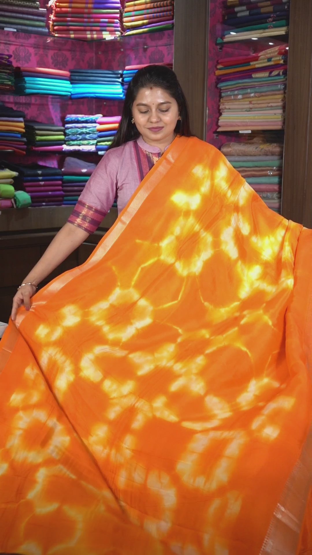 Orange Shibori Mangalgiri Saree