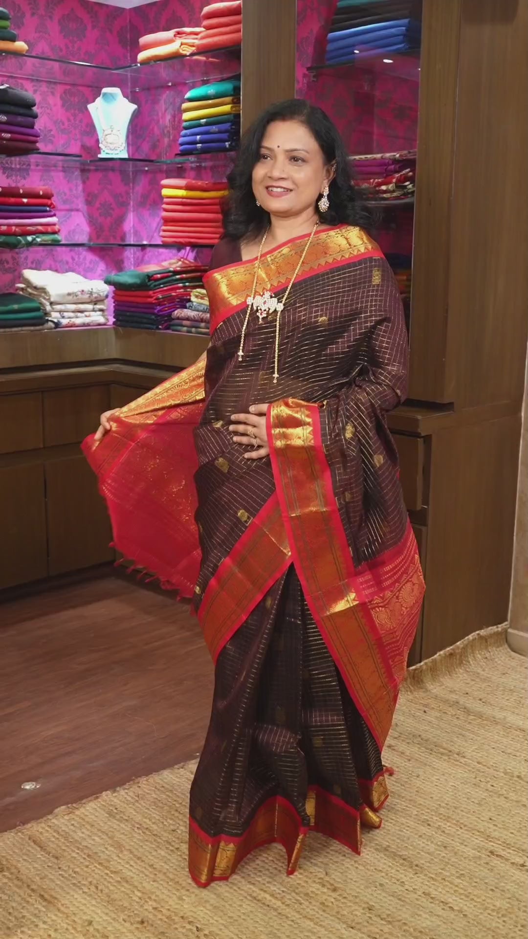 Coffe Powder Brown With Red Pure Silk Cotton Saree