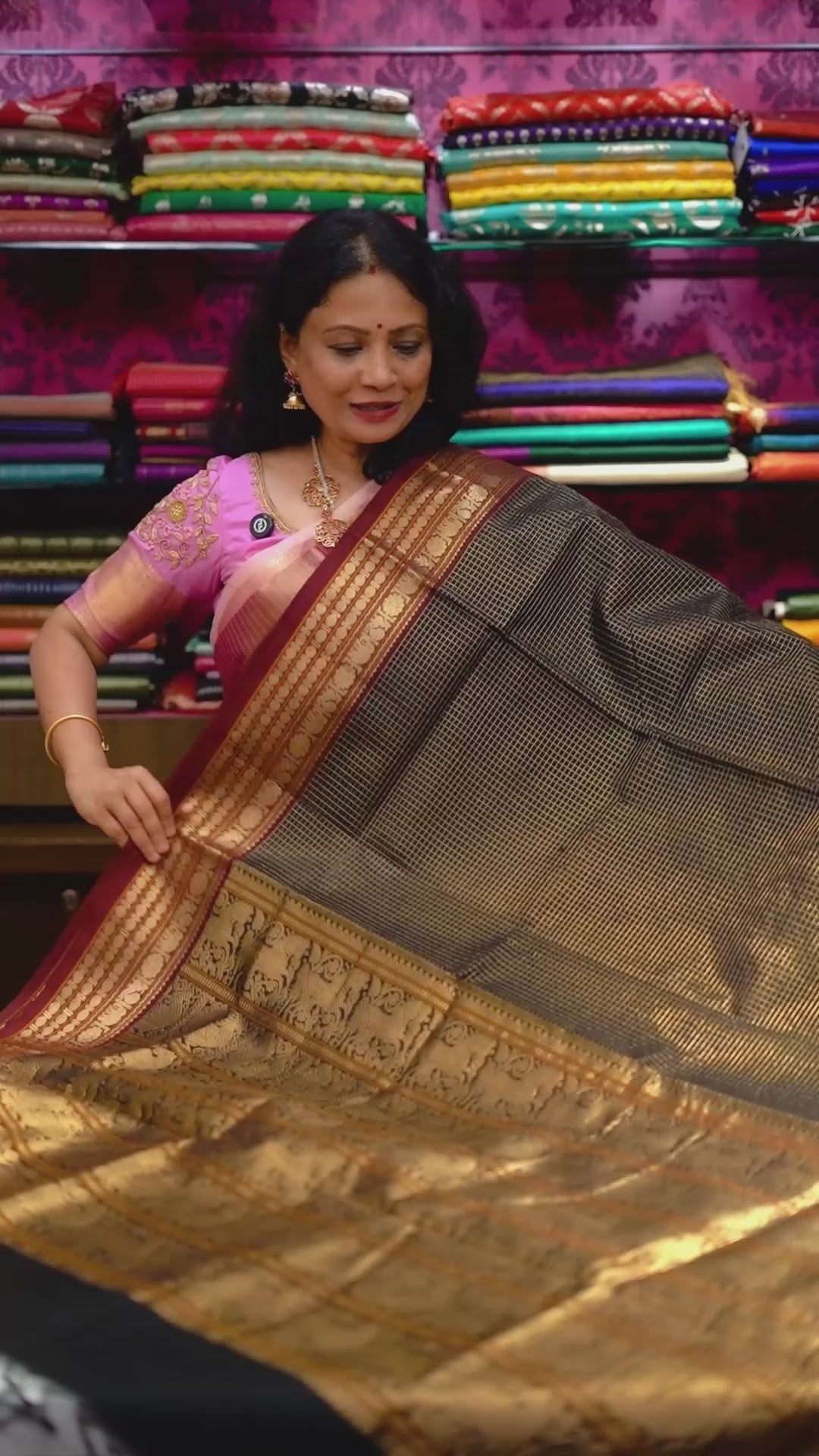 Black With Maroon- Karaikudi Chettinad Silk Cotton Saree