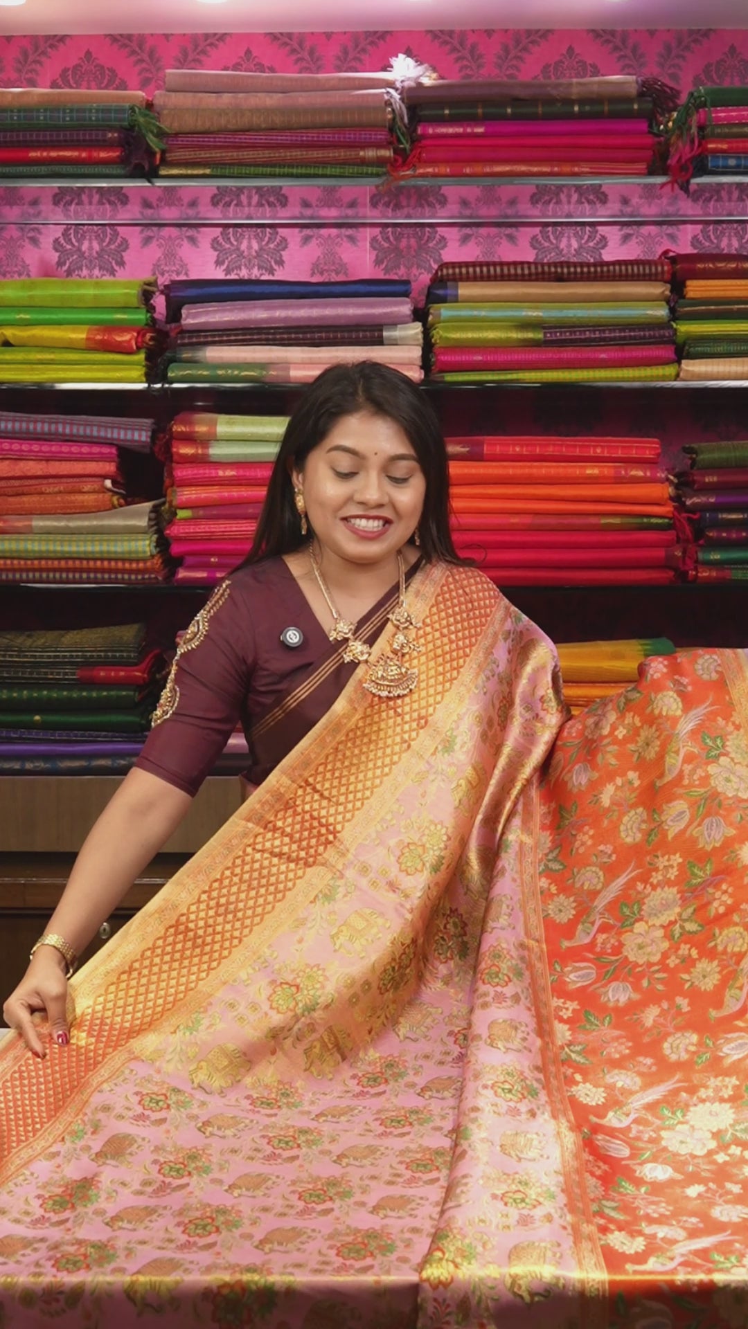 Pink With Orange Pure Kanchivaram Silk Saree