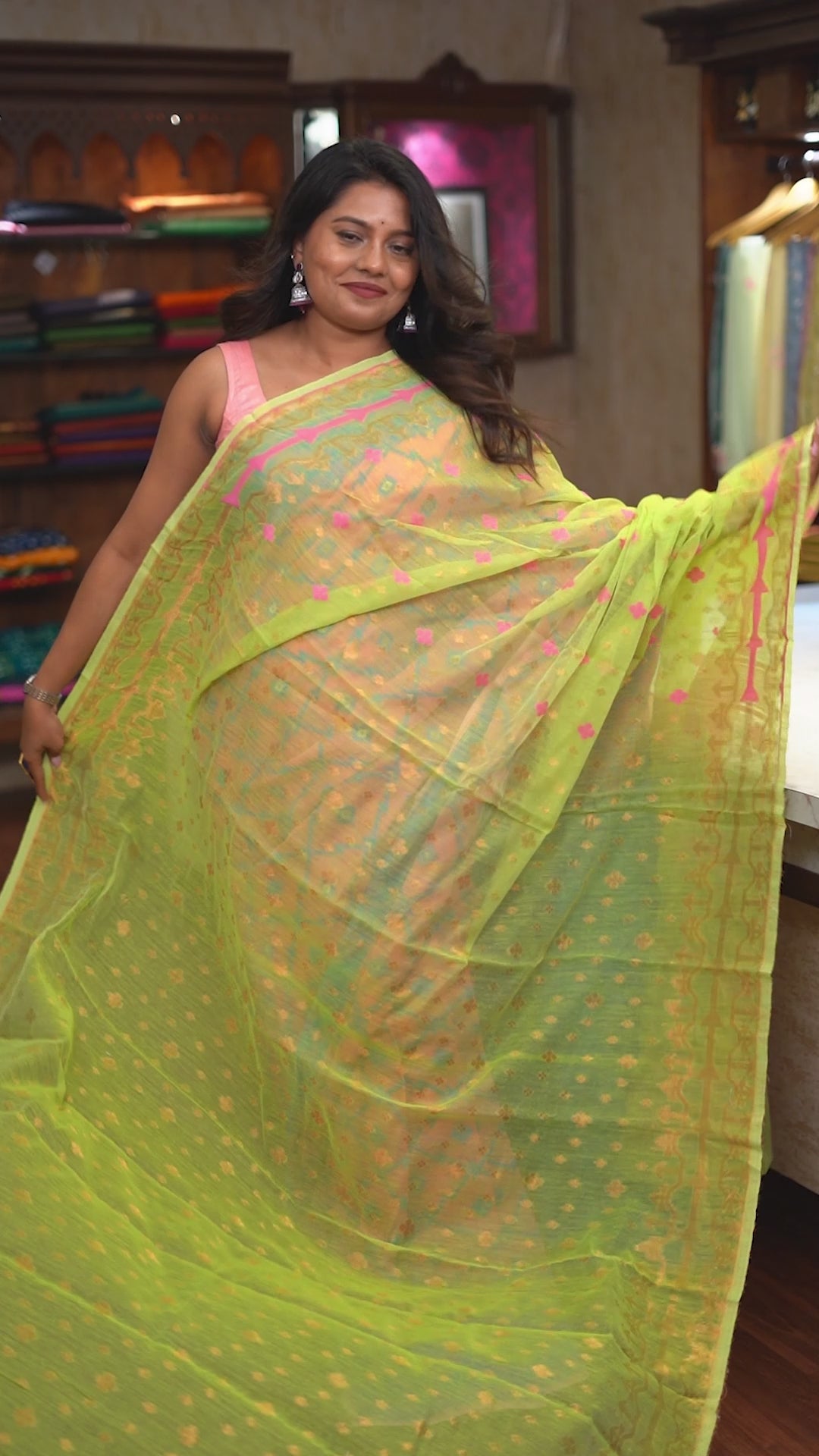 PEAR GREEN JAMDANI COTTON SAREE